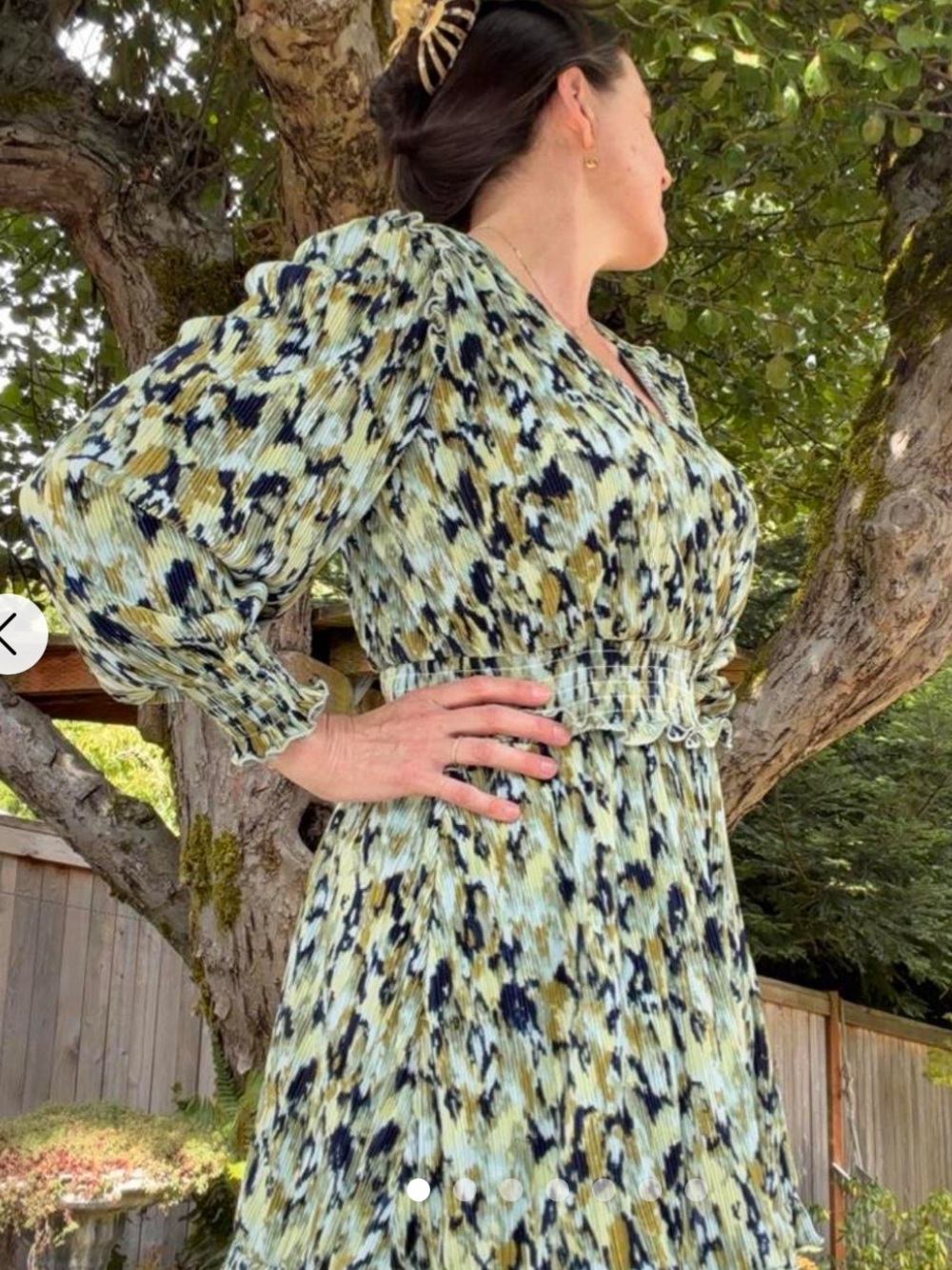 Nordstrom Yellow-Green Abstract Print Long Sleeve Midi Dress